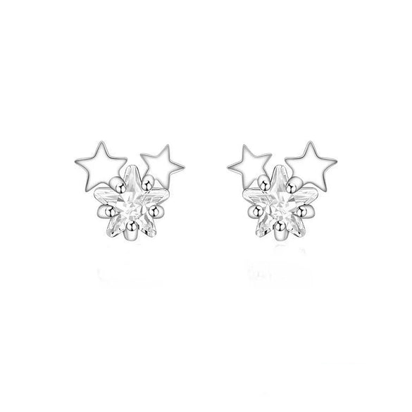 Women's Minimalist Star Earrings In S Silver With Zircon Inlay Fine Craftsmanship Elegant Versatile Pierced Ear Stud Earrings