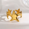 Women's Minimalist Starfish Open Ring In Gold Tone Stainless Steel With Electroplated Finish
