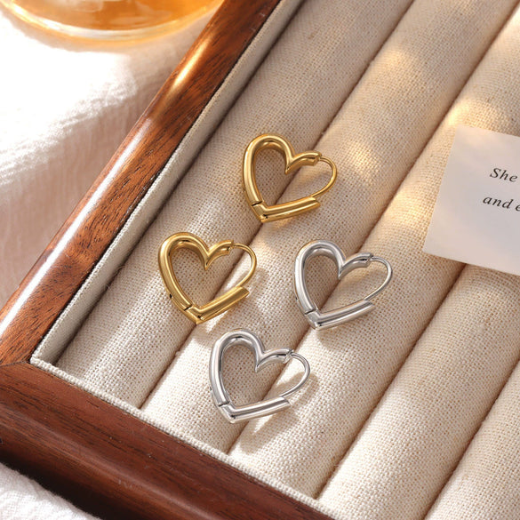 Women's Minimalist Titanium Steel Heart Shape Electroplating Earrings