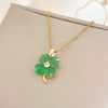 Women's Minimalist Titanium Steel Necklace With Cat's Eye And Fourleaf Clover Real Gold Plated And Enhanced Color Retention