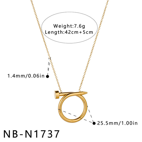Women's Minimalist Twisted Nail Shaped Stainless Steel Necklace With 18K Vacuum Plated Geometric Pendant