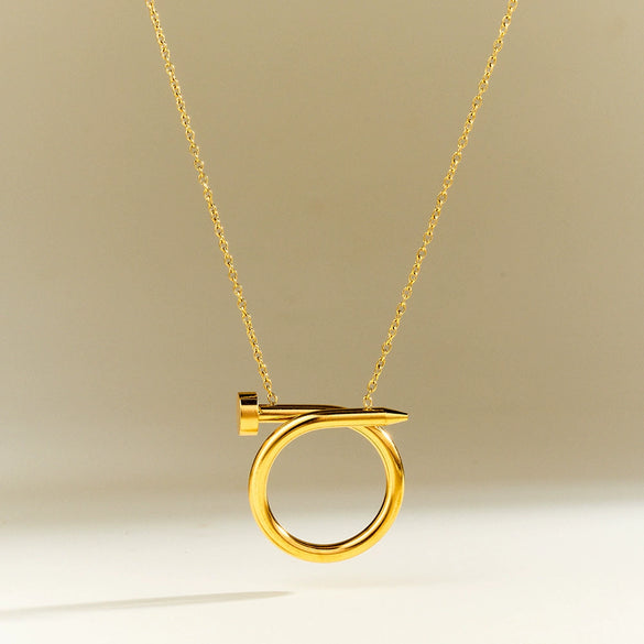 Women's Minimalist Twisted Nail Shaped Stainless Steel Necklace With 18K Vacuum Plated Geometric Pendant