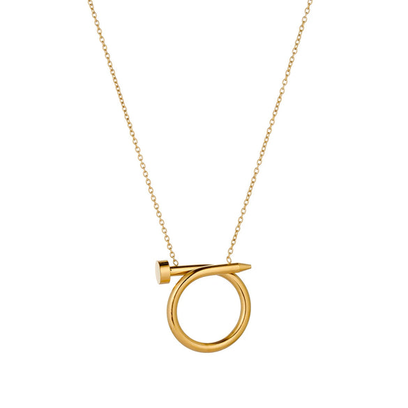 Women's Minimalist Twisted Nail Shaped Stainless Steel Necklace With 18K Vacuum Plated Geometric Pendant