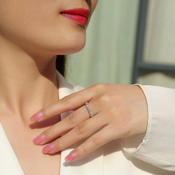 Women's Minimalist Versatile Fashion S925 Silver Geometric Moissanite Ring Set With Diamonds