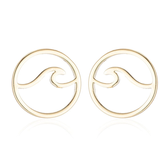 Women's Minimalist Wave Pattern Hollow Round Geometric Earrings In Electroplated Stainless Steel