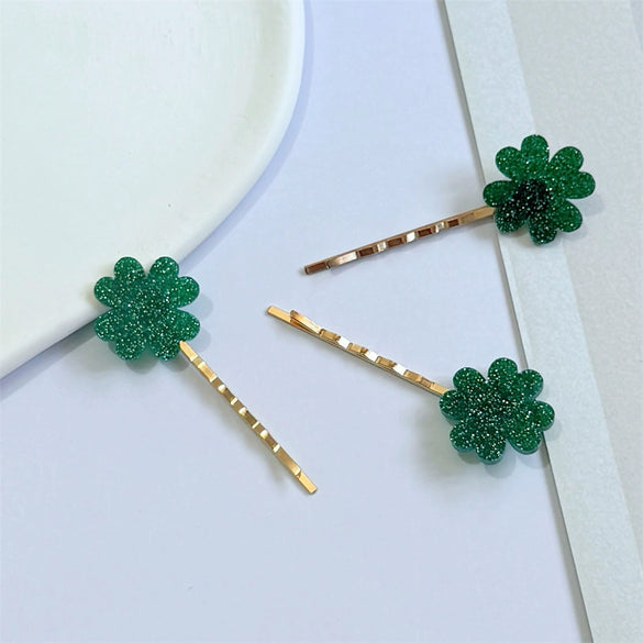Women's Mixed Materials Handmade Fourleaf Clover Bangs Hairpin Ancient Sweet And Cute Style