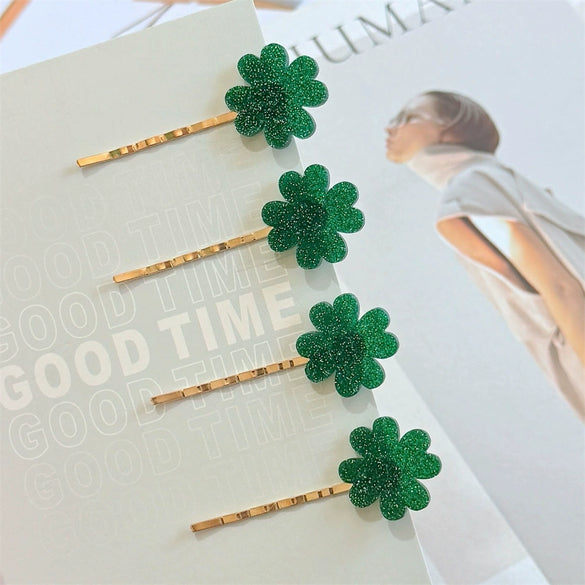 Women's Mixed Materials Handmade Fourleaf Clover Bangs Hairpin Ancient Sweet And Cute Style