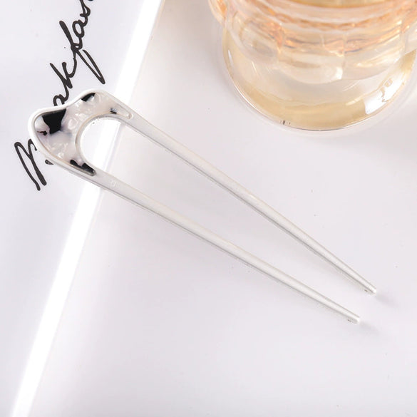 Women's Modern Minimalist Ushaped Acetate Hairpin With Frosted Metal Plate Detail Antiqueinspired Hair Accessory