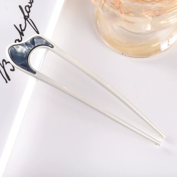 Women's Modern Minimalist Ushaped Acetate Hairpin With Frosted Metal Plate Detail Antiqueinspired Hair Accessory