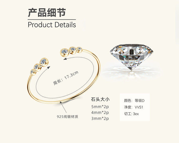 Women's Moissanite Bracelet 925 Sterling Silver Geometric Style Electroplated