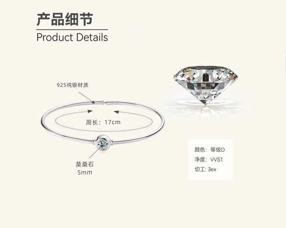 Women's Moissanite Bracelet 925 Sterling Silver Geometric Style Electroplated