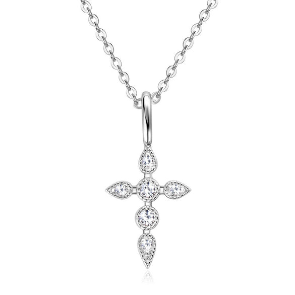Women's Moissanite Cross Necklace Light Luxury Style Geometric Pattern S925 Sterling Silver Electroplated
