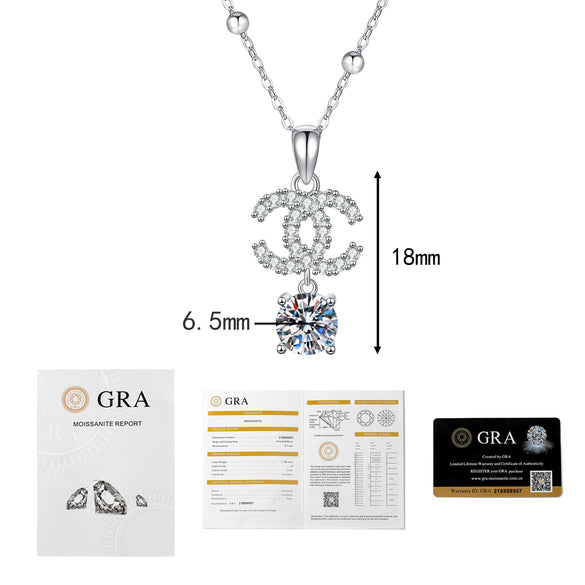 Women's Moissanite Necklace With S925 Sterling Silver Bead And Cross Chain Double C Pendant Set With Diamonds Letter Number Text Pattern