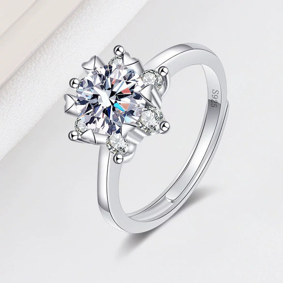 Women's Moissanite Ring S925 Sterling Silver Geometric Round Cut Snowflake Electroplated