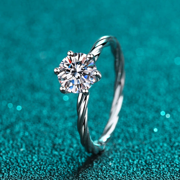 Women's Moissanite Ring S925 Sterling Silver Plated Pt950 Gold Wave Pattern Light Luxury Style Electroplated