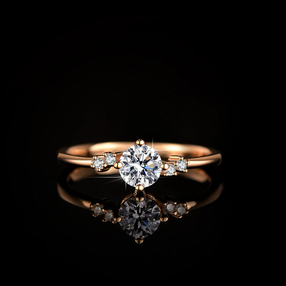 Women's Moissanite Ring Silver Princess Crown Style Plated Champagne Gold