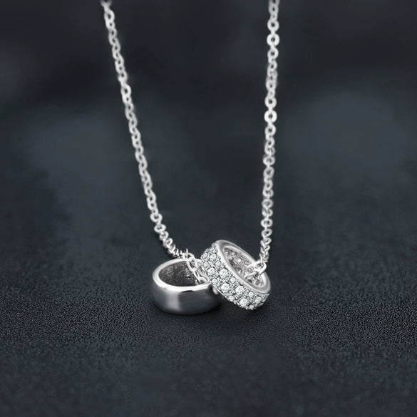 Women's Moissanite S925 Sterling Silver Geometric Double Circle Pendant Necklace Set With Diamonds