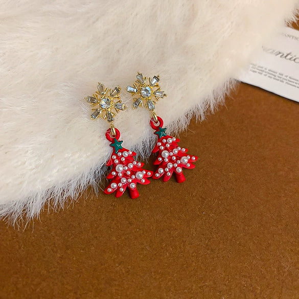 Women's Moissanite Snowflake Earrings With Pearl Tassels Alloy Diamond Design And Silver Ear Posts For Festive Christmas Fashion