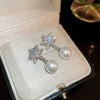 Women's Moissanite Snowflake Earrings With Pearl Tassels Alloy Diamond Design And Silver Ear Posts For Festive Christmas Fashion