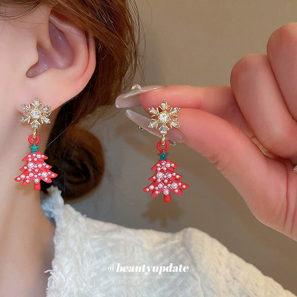 Women's Moissanite Snowflake Earrings With Pearl Tassels Alloy Diamond Design And Silver Ear Posts For Festive Christmas Fashion