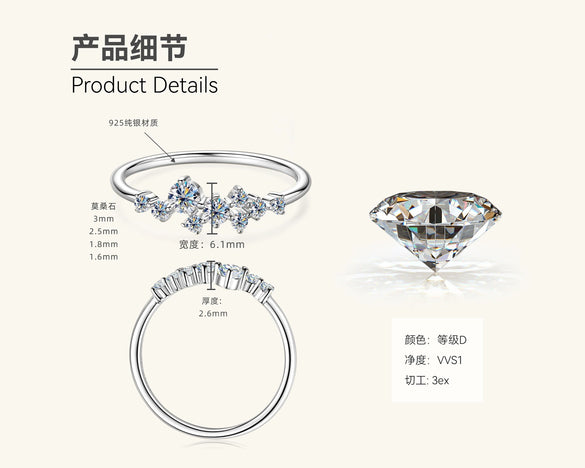Women's Moissanite Sterling Silver Ring With Niche Design Star And Geometric Pattern And Electroplating Process