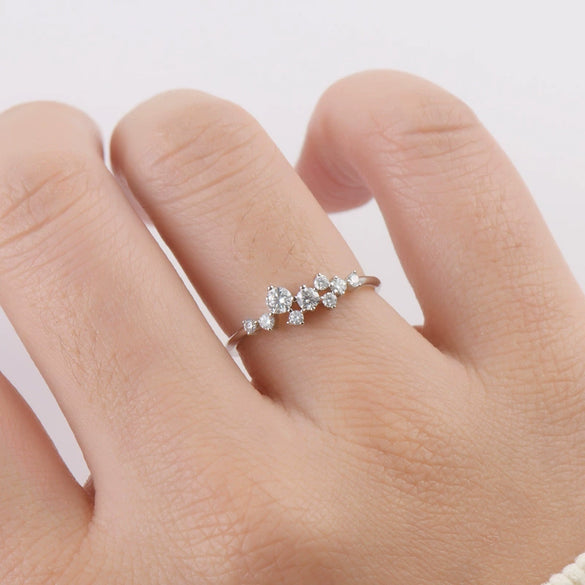 Women's Moissanite Sterling Silver Ring With Niche Design Star And Geometric Pattern And Electroplating Process
