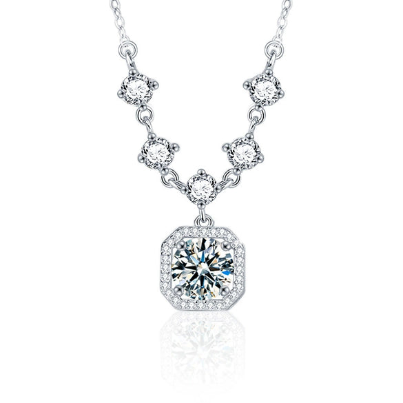Women's Moissanite 925 Sterling Silver Tassel Necklace With Square Pendant And Cross Chain Ushape Design