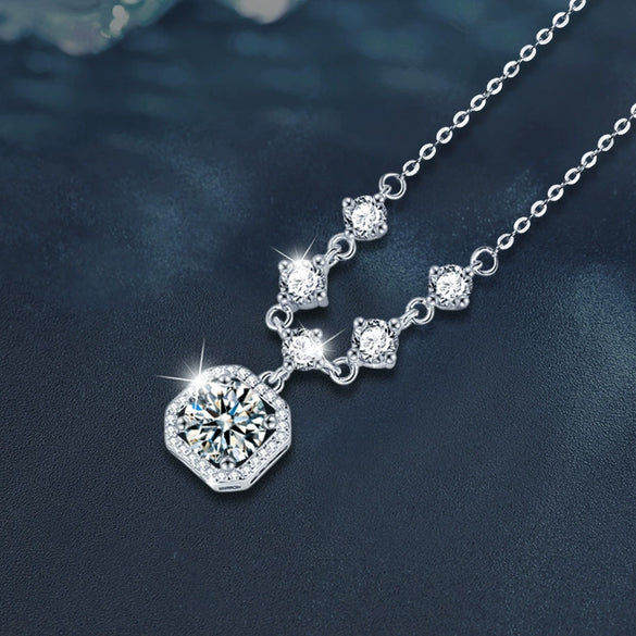 Women's Moissanite 925 Sterling Silver Tassel Necklace With Square Pendant And Cross Chain Ushape Design