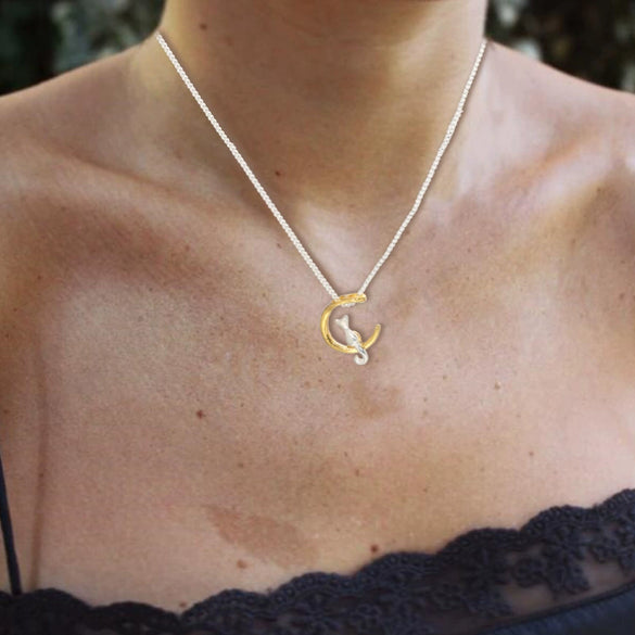 Women's Moon Cat Alloy Necklace With Mixed Gemstone Inlay And Electroplating