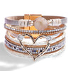 Women's Multi Layer Artificial Leather Bracelet With Magnetic Buckle Electroplated Heart And Geometric Full Rhinestone Wide Edge Design