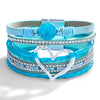 Women's Multi Layer Artificial Leather Bracelet With Magnetic Buckle Electroplated Heart And Geometric Full Rhinestone Wide Edge Design
