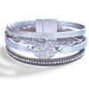 Women's Multi Layer Artificial Leather Bracelet With Magnetic Buckle Electroplated Heart And Geometric Full Rhinestone Wide Edge Design