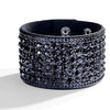 Women's Multi Layer Artificial Leather Bracelet With Magnetic Buckle Electroplated Heart And Geometric Full Rhinestone Wide Edge Design