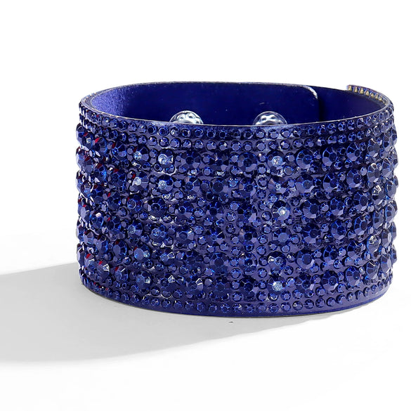 Women's Multi Layer Artificial Leather Bracelet With Magnetic Buckle Electroplated Heart And Geometric Full Rhinestone Wide Edge Design