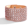 Women's Multi Layer Artificial Leather Bracelet With Magnetic Buckle Electroplated Heart And Geometric Full Rhinestone Wide Edge Design