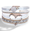 Women's Multi Layer Artificial Leather Bracelet With Magnetic Buckle Electroplated Heart And Geometric Full Rhinestone Wide Edge Design