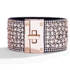 Women's Multi Layer Artificial Leather Bracelet With Magnetic Buckle Electroplated Heart And Geometric Full Rhinestone Wide Edge Design