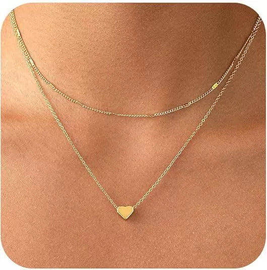 Women's Multi Layer Copper Heart Pendant Clavicle Necklace Electroplated Minimalist Casual Chain