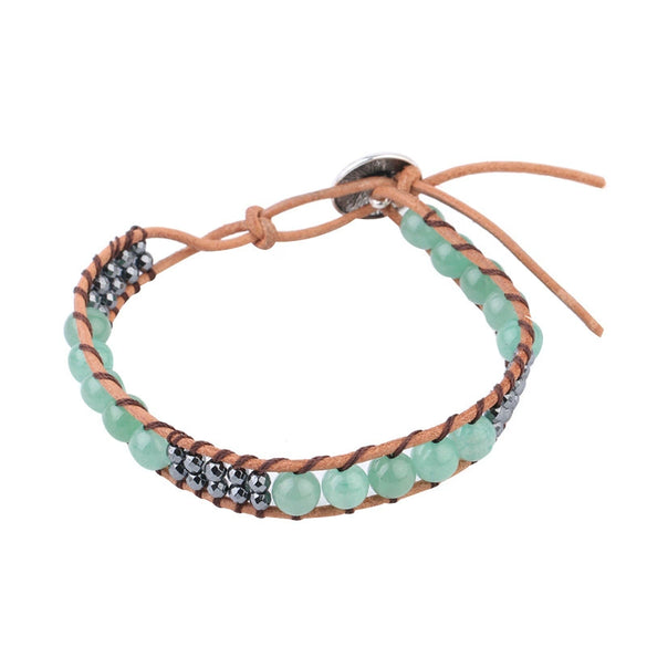 Women's Multi Layer Genuine Leather Bracelet With Natural Stone Beaded Woven Design And Electroplated Copper Alloy Accessories
