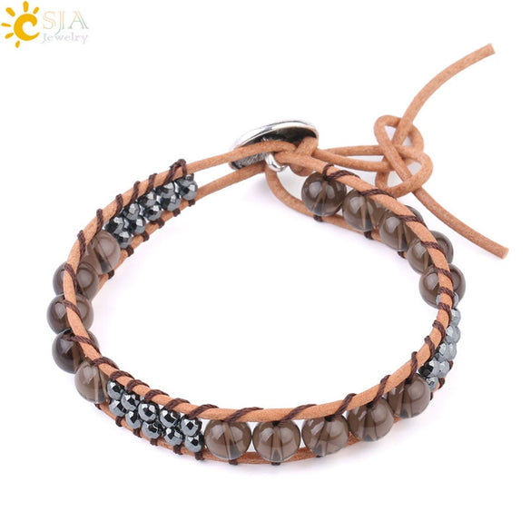 Women's Multi Layer Genuine Leather Bracelet With Natural Stone Beaded Woven Design And Electroplated Copper Alloy Accessories