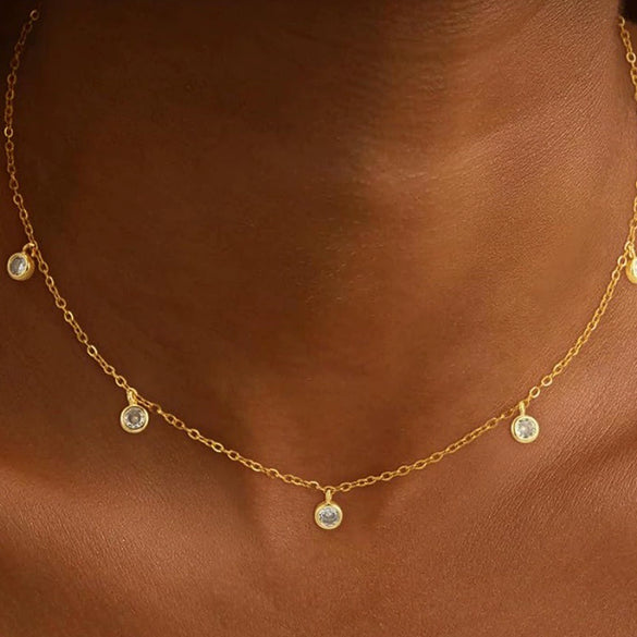 Women's Multi Layer Geometric Zircon Necklace Copper Clavicle Chain With Electroplated Simple Light Luxury Jewelry