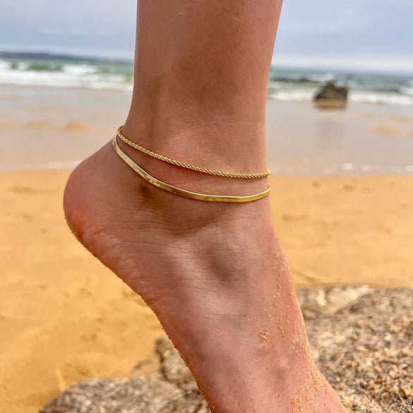 Women's Multi Layer Stainless Steel Snake Chain Anklet With Round Bead Geometric Design Fashion Jewelry Gift