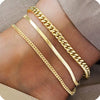 Women's Multi Layered Cuban Anklet Set Simple Fashion Stainless Steel Geometric Chain Anklet Jewelry
