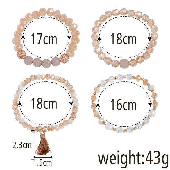 Women's Multilayer Beads Bracelet Set With Bohemian Tassel Pendant And Geometric Style