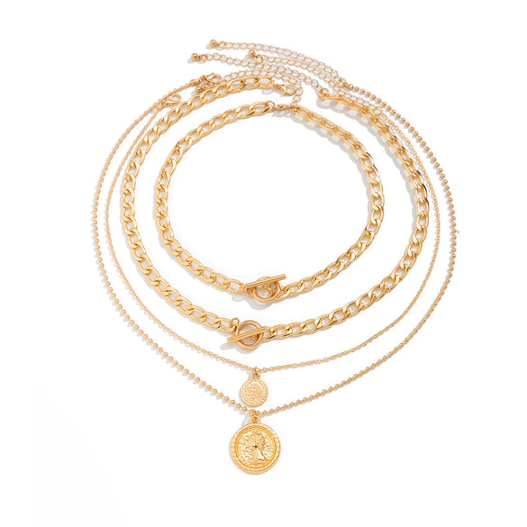 Women's Multilayer Hip Hop Pendant Necklace Punk Geometric Alloy Metal Electroplated