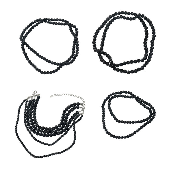 Women's Multilayer Imitation Pearl Necklace Fourpiece Set Resin Geometric Pearl Inlaid Snake Bone Chain Autumn And Winter Accessory