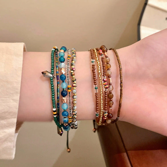 Women's Multilayer Natural Agate Geometric Handmade Retro Light Luxury Niche Highend Bracelet Jewelry