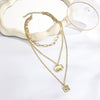 Women's Multilayer Ochain Golden Zinc Alloy Necklace With Geometric Design And Electroplating Treatment