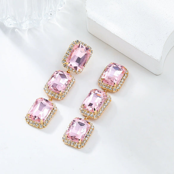 Women's Multilayer Square Alloy Glass Diamond Exaggerated Geometric Earrings