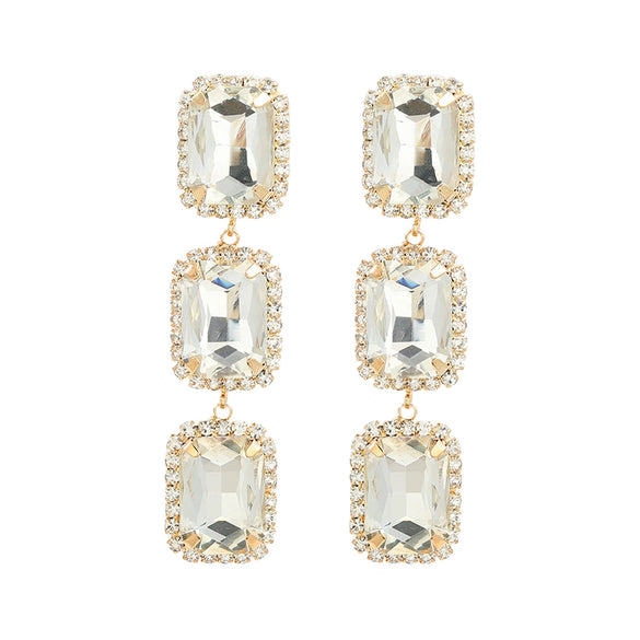 Women's Multilayer Square Alloy Glass Diamond Exaggerated Geometric Earrings